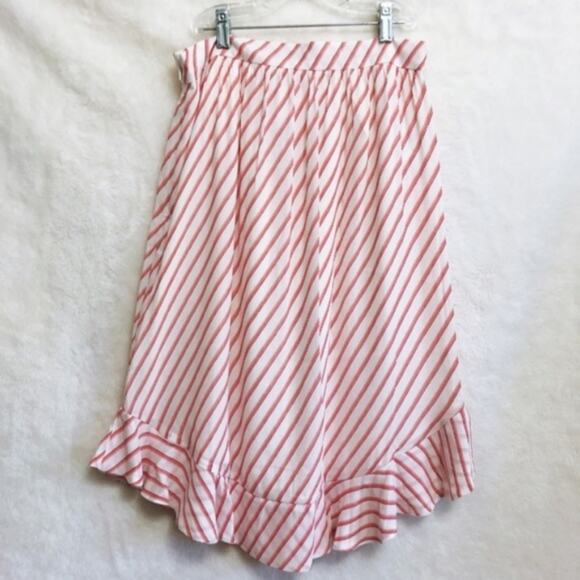 LOFT Pink and White Striped Ruffle Hem Skirt - Picture 2 of 8